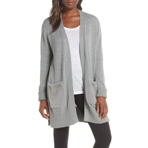Faux Fur Pocket Cardigan Womens 